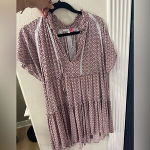 Olivaceous Red and White Tiered Short Sleeve Blouse